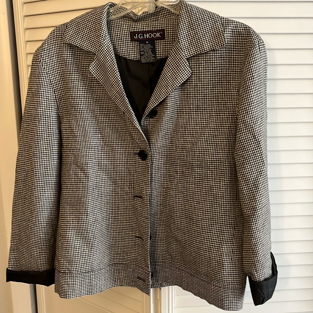 J. G. Hook Linen blend lightweight bomber style houndstooth blazer jacket SZ 10